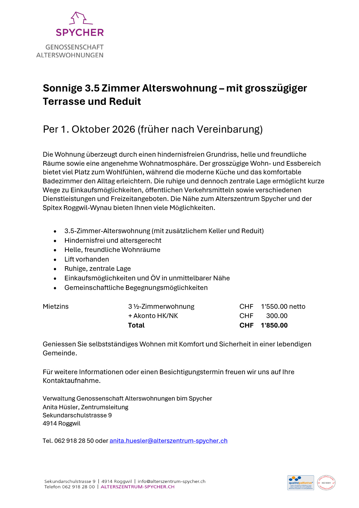 Inserat Alterswohnung